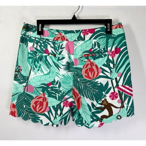 Talbots Scalloped Hem Shorts Womens 4 Tropical Green Floral Jungle Monkey Preppy - Picture 3 of 9